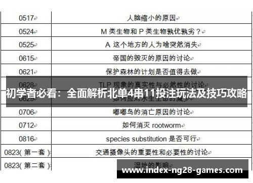 初学者必看：全面解析北单4串11投注玩法及技巧攻略